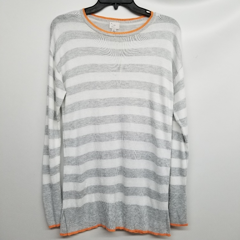 A New Day Grey White Striped Crew Neck Sweater - Picture 2 of 8